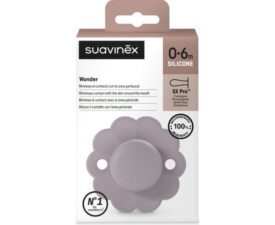 Пустышка Suavinex Wonder физиологическая, 0-6 мес. светло-фиолето (308378), изображение 3 Пустышка Suavinex Wonder физиологическая, 0-6 мес. светло-фиолето (308378), изображение 3