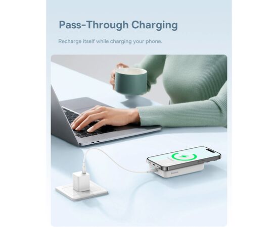 Батарея универсальная Baseus Magnetic Mini 10000mAh 30W, White (PPCX110002\PPCXM1030) (P10022105212-01), изображение 10 Батарея универсальная Baseus Magnetic Mini 10000mAh 30W, White (PPCX110002\PPCXM1030) (P10022105212-01), изображение 10