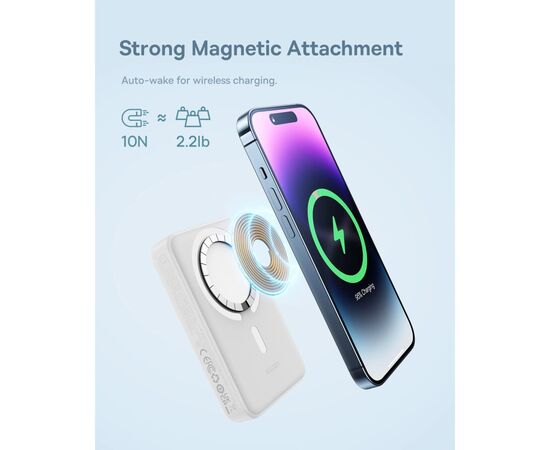 Батарея универсальная Baseus Magnetic Mini 10000mAh 30W, White (PPCX110002\PPCXM1030) (P10022105212-01), изображение 5 Батарея универсальная Baseus Magnetic Mini 10000mAh 30W, White (PPCX110002\PPCXM1030) (P10022105212-01), изображение 5
