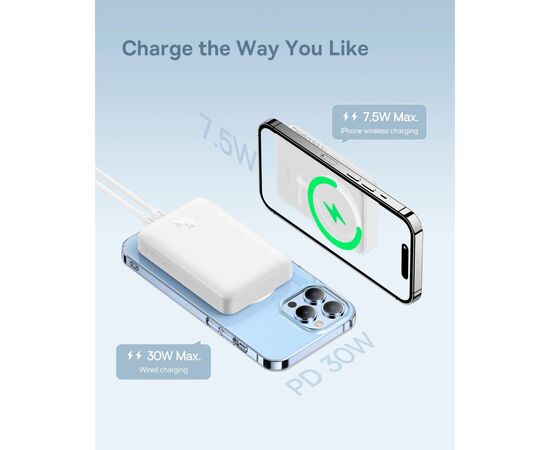 Батарея универсальная Baseus Magnetic Mini 10000mAh 30W, White (PPCX110002\PPCXM1030) (P10022105212-01), изображение 6 Батарея универсальная Baseus Magnetic Mini 10000mAh 30W, White (PPCX110002\PPCXM1030) (P10022105212-01), изображение 6