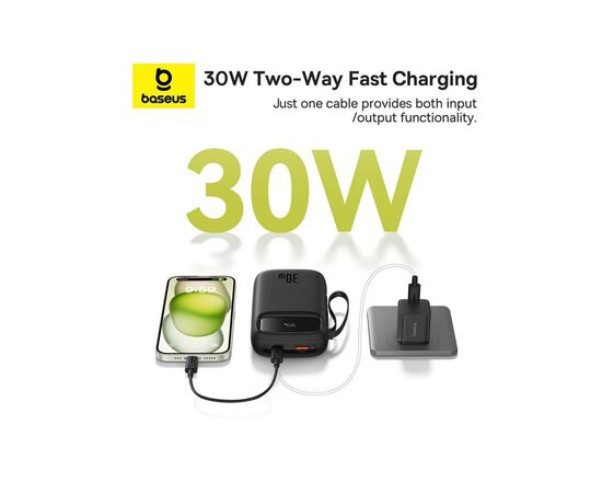 Батарея універсальна Baseus QPow2 20000mAh 30W, with 2*Type-C Cable, Black (P10055009113-00), зображення 6 Батарея універсальна Baseus QPow2 20000mAh 30W, with 2*Type-C Cable, Black (P10055009113-00), зображення 6