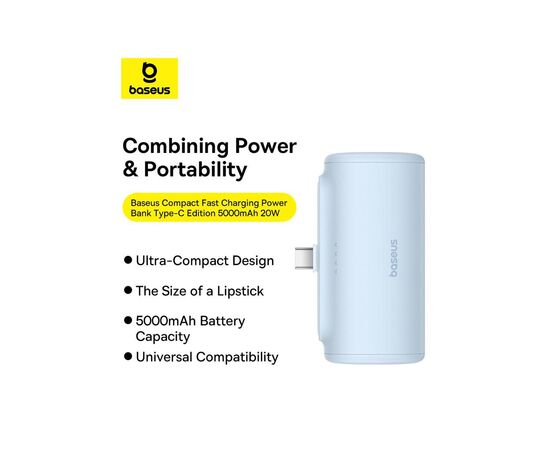 Батарея универсальная Baseus Compact 4900mAh 20W Lightning, Black (PPWC05I) (P10068304112-00), изображение 2 Батарея универсальная Baseus Compact 4900mAh 20W Lightning, Black (PPWC05I) (P10068304112-00), изображение 2