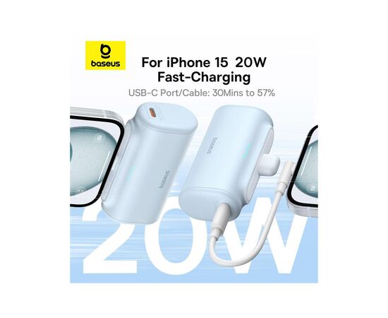 Батарея универсальная Baseus Compact 4900mAh 20W Lightning, White (PPWC05I) (P10068304212-00), изображение 6 Батарея универсальная Baseus Compact 4900mAh 20W Lightning, White (PPWC05I) (P10068304212-00), изображение 6
