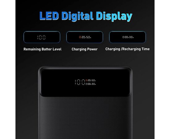 Батарея универсальная Baseus Blade Digital Display 20000mAh PD/100W, Black (PPDGL-01, PPBLD100-S) (PPBL000201), изображение 4 Батарея универсальная Baseus Blade Digital Display 20000mAh PD/100W, Black (PPDGL-01, PPBLD100-S) (PPBL000201), изображение 4