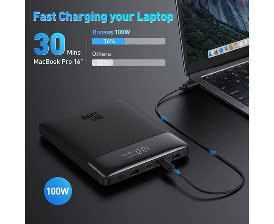 Батарея универсальная Baseus Blade Digital Display 20000mAh PD/100W, Black (PPDGL-01, PPBLD100-S) (PPBL000201), изображение 7 Батарея универсальная Baseus Blade Digital Display 20000mAh PD/100W, Black (PPDGL-01, PPBLD100-S) (PPBL000201), изображение 7