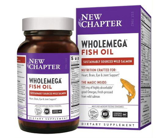 Жирні кислоти New Chapter Жир Аляскинского лосося 1000мг, Wholemega Fish Oil, 30 желат (NC5001)