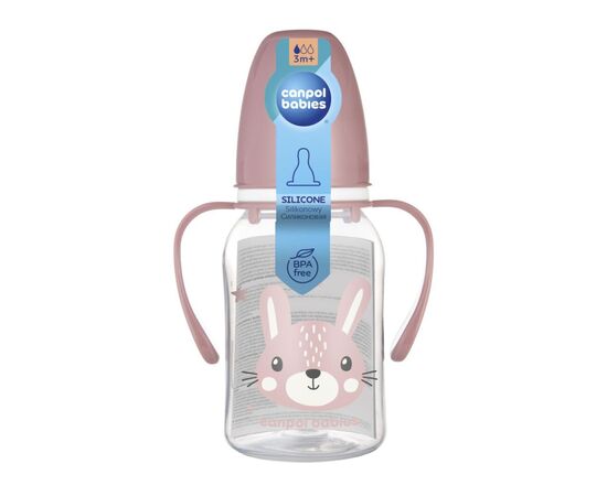 Бутылочка для кормления Canpol babies CUTE ANIMALS стандартная с ручками 120 мл розовая (11/823_pin), изображение 3