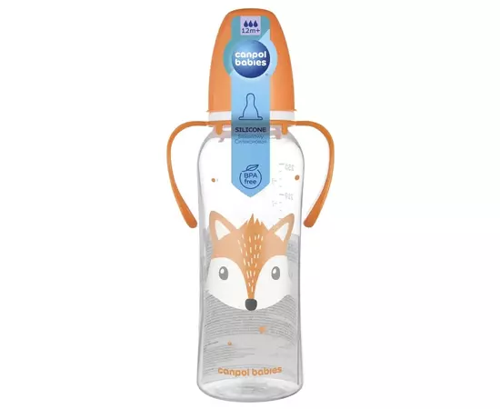 Бутылочка для кормления Canpol babies CUTE ANIMALS стандартная с ручками 250 мл оранжевая (11/845_ora), изображение 3 Бутылочка для кормления Canpol babies CUTE ANIMALS стандартная с ручками 250 мл оранжевая (11/845_ora), изображение 3