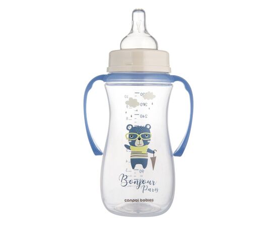 Бутылочка для кормления Canpol babies PP Easystart Bonjour Paris антиколиковая с широким отверстием и ручками 300 мл сын (35/241_blu), изображение 2