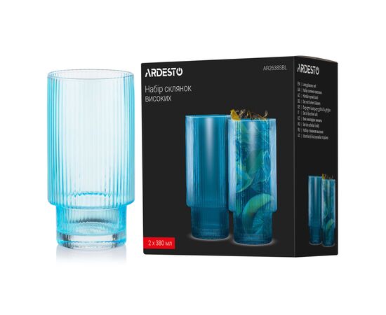 Набір склянок Ardesto 380мл, 2шт, скло, блакитний (AR2638SBL), зображення 6 Набір склянок Ardesto 380мл, 2шт, скло, блакитний (AR2638SBL), зображення 6