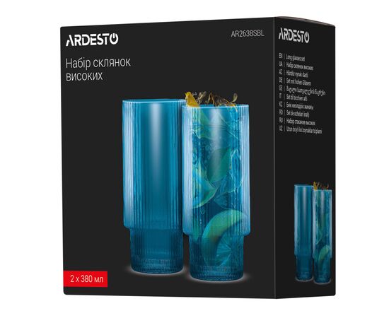 Набір склянок Ardesto 380мл, 2шт, скло, блакитний (AR2638SBL), зображення 7 Набір склянок Ardesto 380мл, 2шт, скло, блакитний (AR2638SBL), зображення 7