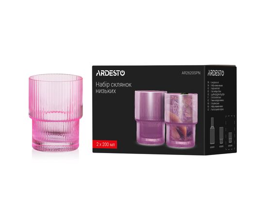 Набор стаканов Ardesto 200мл, 2шт, скло, рожевий (AR2620SPN), изображение 6 Набор стаканов Ardesto 200мл, 2шт, скло, рожевий (AR2620SPN), изображение 6