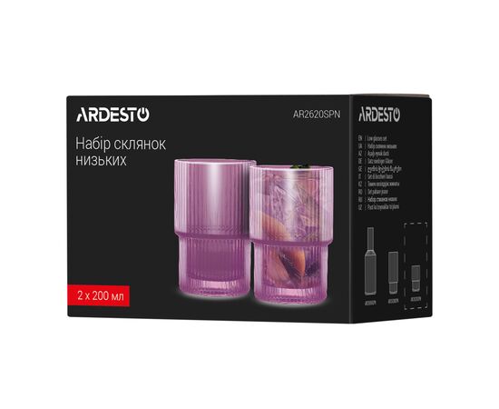 Набор стаканов Ardesto 200мл, 2шт, скло, рожевий (AR2620SPN), изображение 7 Набор стаканов Ardesto 200мл, 2шт, скло, рожевий (AR2620SPN), изображение 7