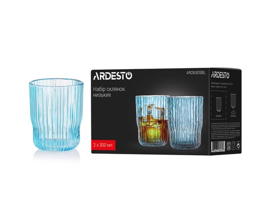 Набор стаканов Ardesto 300мл, 2шт, скло, блакитний (AR2630SBL), изображение 5 Набор стаканов Ardesto 300мл, 2шт, скло, блакитний (AR2630SBL), изображение 5