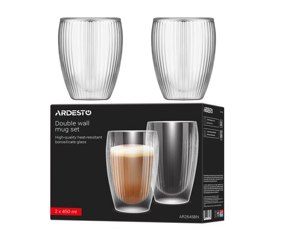 Набор стаканов Ardesto 450мл, 2шт, боросилікатне скло, прозорий (AR2645BN), изображение 5 Набор стаканов Ardesto 450мл, 2шт, боросилікатне скло, прозорий (AR2645BN), изображение 5
