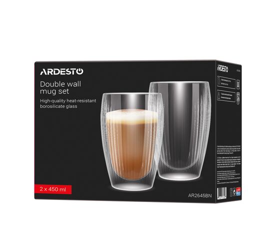 Набор стаканов Ardesto 450мл, 2шт, боросилікатне скло, прозорий (AR2645BN), изображение 6 Набор стаканов Ardesto 450мл, 2шт, боросилікатне скло, прозорий (AR2645BN), изображение 6