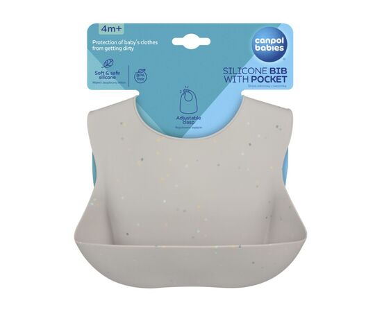 Нагрудничок Canpol babies DOTS силіконовий з кишенькою, сірий (51/029_grey), зображення 2 Нагрудничок Canpol babies DOTS силіконовий з кишенькою, сірий (51/029_grey), зображення 2