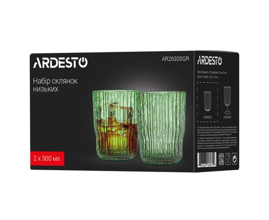 Набор стаканов Ardesto 300мл, 2шт, скло, зелений (AR2630SGR), изображение 6 Набор стаканов Ardesto 300мл, 2шт, скло, зелений (AR2630SGR), изображение 6