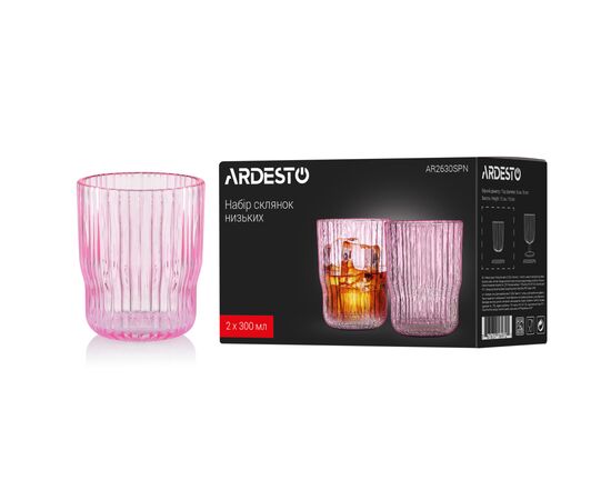 Набор стаканов Ardesto 300мл, 2шт, скло, рожевий (AR2630SPN), изображение 5 Набор стаканов Ardesto 300мл, 2шт, скло, рожевий (AR2630SPN), изображение 5