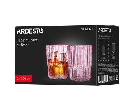 Набор стаканов Ardesto 300мл, 2шт, скло, рожевий (AR2630SPN), изображение 6 Набор стаканов Ardesto 300мл, 2шт, скло, рожевий (AR2630SPN), изображение 6