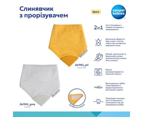 Слюнявчик Canpol babies с прорезывателем - серый (26/902_grey), изображение 3 Слюнявчик Canpol babies с прорезывателем - серый (26/902_grey), изображение 3