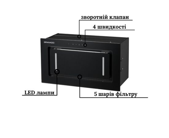 Вытяжка кухонная GRANADO Palamos 1614-1200 black glass (GCH476411), изображение 3 Вытяжка кухонная GRANADO Palamos 1614-1200 black glass (GCH476411), изображение 3