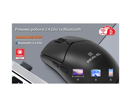 Мышка REAL-EL RM-460W Wireless/Bluetooth Black (EL123200048), изображение 12 Мышка REAL-EL RM-460W Wireless/Bluetooth Black (EL123200048), изображение 12