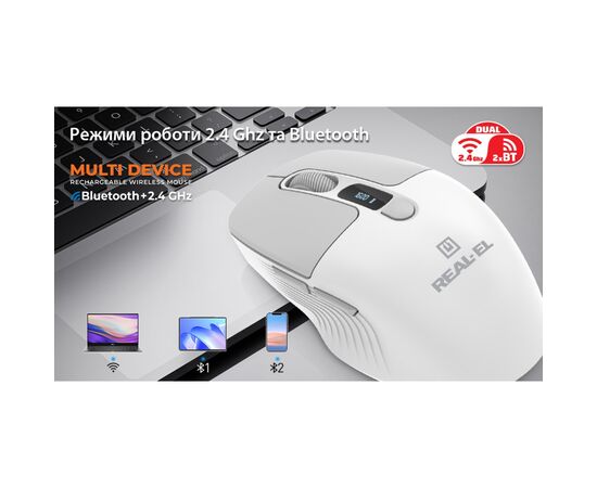 Мышка REAL-EL RM-480W Wireless/Bluetooth White (EL123200050), изображение 11 Мышка REAL-EL RM-480W Wireless/Bluetooth White (EL123200050), изображение 11
