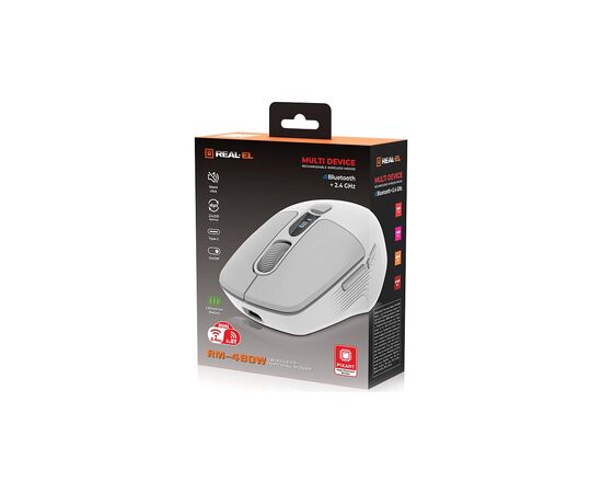 Мышка REAL-EL RM-480W Wireless/Bluetooth White (EL123200050), изображение 8 Мышка REAL-EL RM-480W Wireless/Bluetooth White (EL123200050), изображение 8