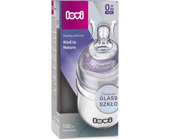 Бутылочка для кормления Lovi Diamond Glass стеклянная 150 мл (74/100), изображение 2 Бутылочка для кормления Lovi Diamond Glass стеклянная 150 мл (74/100), изображение 2
