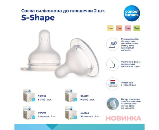 Соска Canpol babies силиконовая к бутылке S-Shape XL (смешанная) 2 шт (59/894), изображение 6 Соска Canpol babies силиконовая к бутылке S-Shape XL (смешанная) 2 шт (59/894), изображение 6