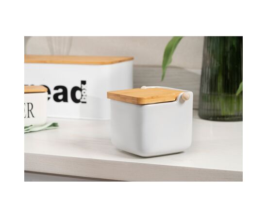 Сахарница Ardesto Midori 12х12х11см, 840мл, кераміка, бамбук, біла (AR0907W), изображение 2