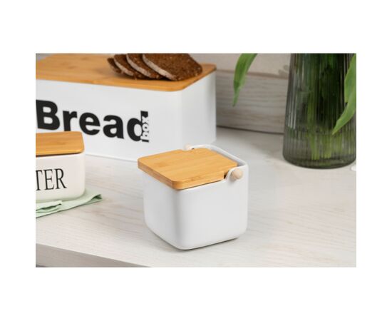 Сахарница Ardesto Midori 12х12х11см, 840мл, кераміка, бамбук, біла (AR0907W), изображение 8