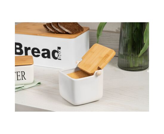 Сахарница Ardesto Midori 12х12х11см, 840мл, кераміка, бамбук, біла (AR0907W), изображение 9