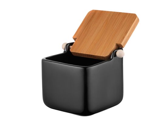 Цукорниця Ardesto Midori 12х12х11см, 840мл, кераміка, бамбук, чорна (AR0907B), зображення 3