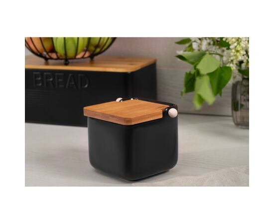 Цукорниця Ardesto Midori 12х12х11см, 840мл, кераміка, бамбук, чорна (AR0907B), зображення 8