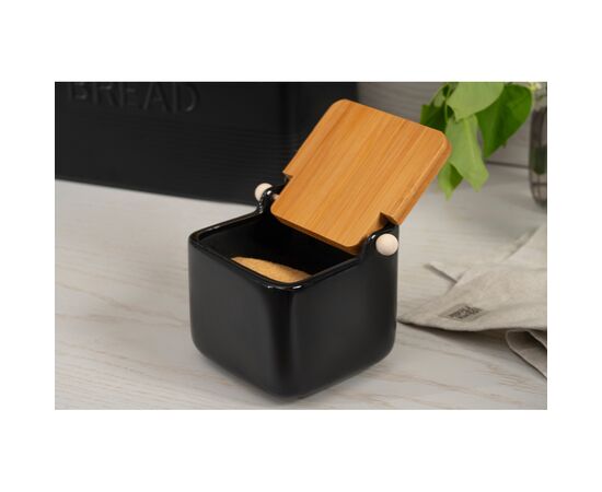 Цукорниця Ardesto Midori 12х12х11см, 840мл, кераміка, бамбук, чорна (AR0907B), зображення 9