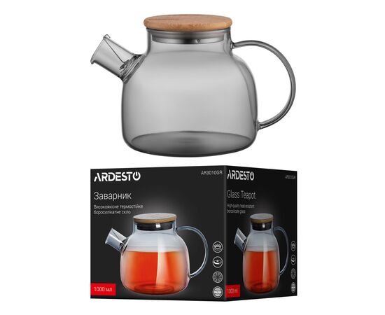 Заварник Ardesto Graphite, 1000мл, боросилікатне скло, бамбук, cірий (AR3010GR), изображение 6 Заварник Ardesto Graphite, 1000мл, боросилікатне скло, бамбук, cірий (AR3010GR), изображение 6