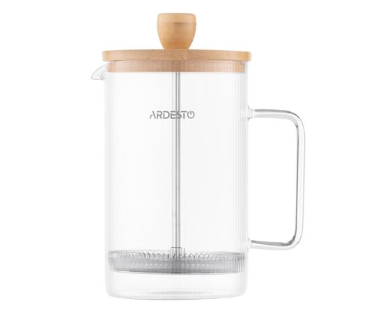Френч-пресс Ardesto Midori, 800мл, боросилікатне скло, бамбук, прозорий (AR1009WL), изображение 3 Френч-пресс Ardesto Midori, 800мл, боросилікатне скло, бамбук, прозорий (AR1009WL), изображение 3