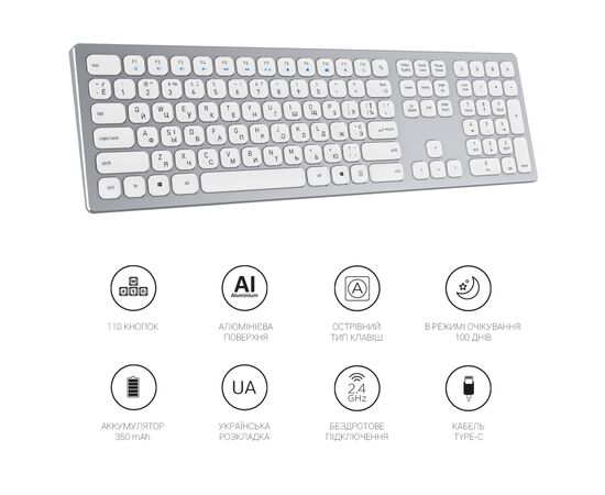 Клавиатура OfficePro SK1550 Wireless White (SK1550W), изображение 11 Клавиатура OfficePro SK1550 Wireless White (SK1550W), изображение 11