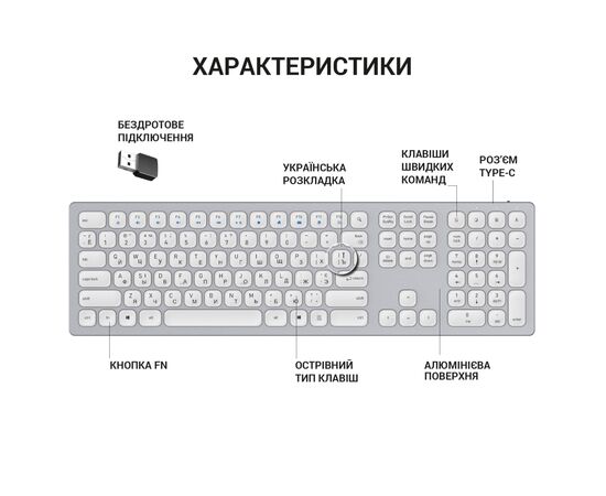 Клавиатура OfficePro SK1550 Wireless White (SK1550W), изображение 5 Клавиатура OfficePro SK1550 Wireless White (SK1550W), изображение 5