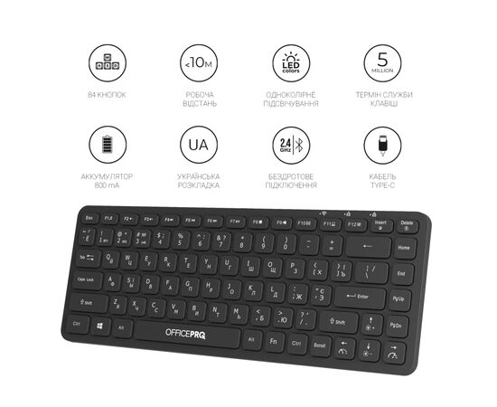 Клавиатура OfficePro SK790B Wireless/Bluetooth Black (SK790B), изображение 11 Клавиатура OfficePro SK790B Wireless/Bluetooth Black (SK790B), изображение 11