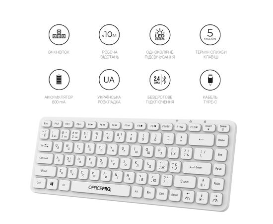 Клавиатура OfficePro SK790W Wireless/Bluetooth White (SK790W), изображение 12 Клавиатура OfficePro SK790W Wireless/Bluetooth White (SK790W), изображение 12