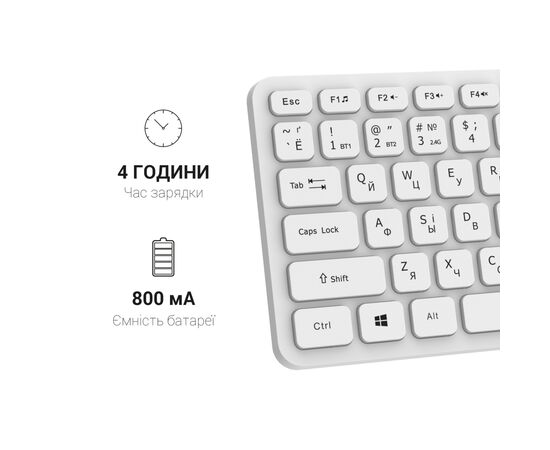 Клавиатура OfficePro SK790W Wireless/Bluetooth White (SK790W), изображение 6 Клавиатура OfficePro SK790W Wireless/Bluetooth White (SK790W), изображение 6