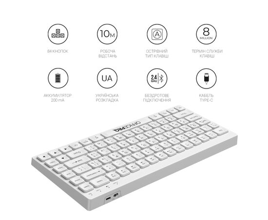 Клавіатура OfficePro SK955W Wireless/Bluetooth White (SK955W), зображення 9 Клавіатура OfficePro SK955W Wireless/Bluetooth White (SK955W), зображення 9