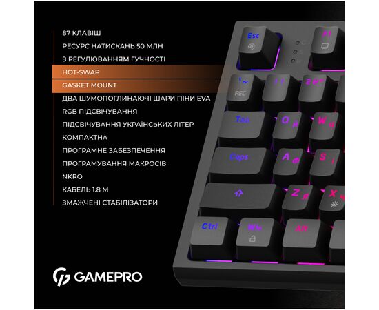 Клавиатура OfficePro MK180B Hot-Swap Red Swich RGB USB UA Black (MK180B), изображение 11 Клавиатура OfficePro MK180B Hot-Swap Red Swich RGB USB UA Black (MK180B), изображение 11