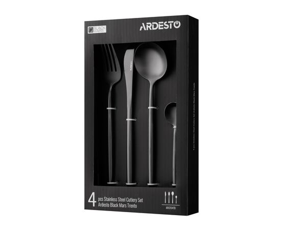 Набор столовых приборов Ardesto Black Mars Trento, 4 прибори, нержавіюча сталь, чорний (AR0704TB), изображение 6 Набор столовых приборов Ardesto Black Mars Trento, 4 прибори, нержавіюча сталь, чорний (AR0704TB), изображение 6