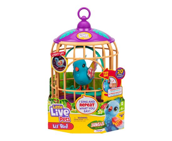 Интерактивная игрушка Moose Говорливая тропическая птичка Панго Панго со светом в клетке (26614), изображение 2 Интерактивная игрушка Moose Говорливая тропическая птичка Панго Панго со светом в клетке (26614), изображение 2