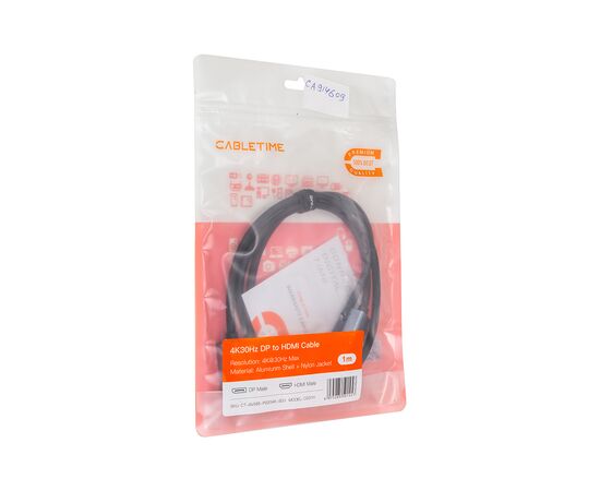 Кабель мультимедийный DisplayPort to HDMI 1.0m Cabletime (CA914609), изображение 2 Кабель мультимедийный DisplayPort to HDMI 1.0m Cabletime (CA914609), изображение 2