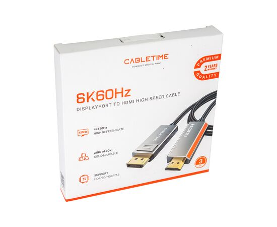 Кабель мультимедийный DisplayPort to HDMI 3.0m Cabletime (CA914081), изображение 2 Кабель мультимедийный DisplayPort to HDMI 3.0m Cabletime (CA914081), изображение 2